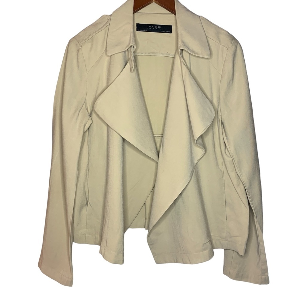 Zara Basic Collection Womens LARGE Long Sleeve Beige Lagenlook Waterfall Jacket